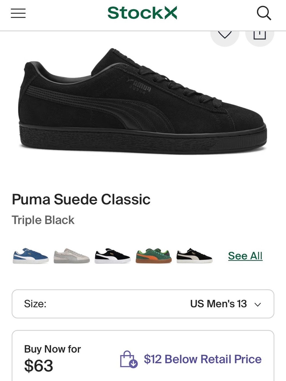 Puma Black Suede Low-Top Sneaker